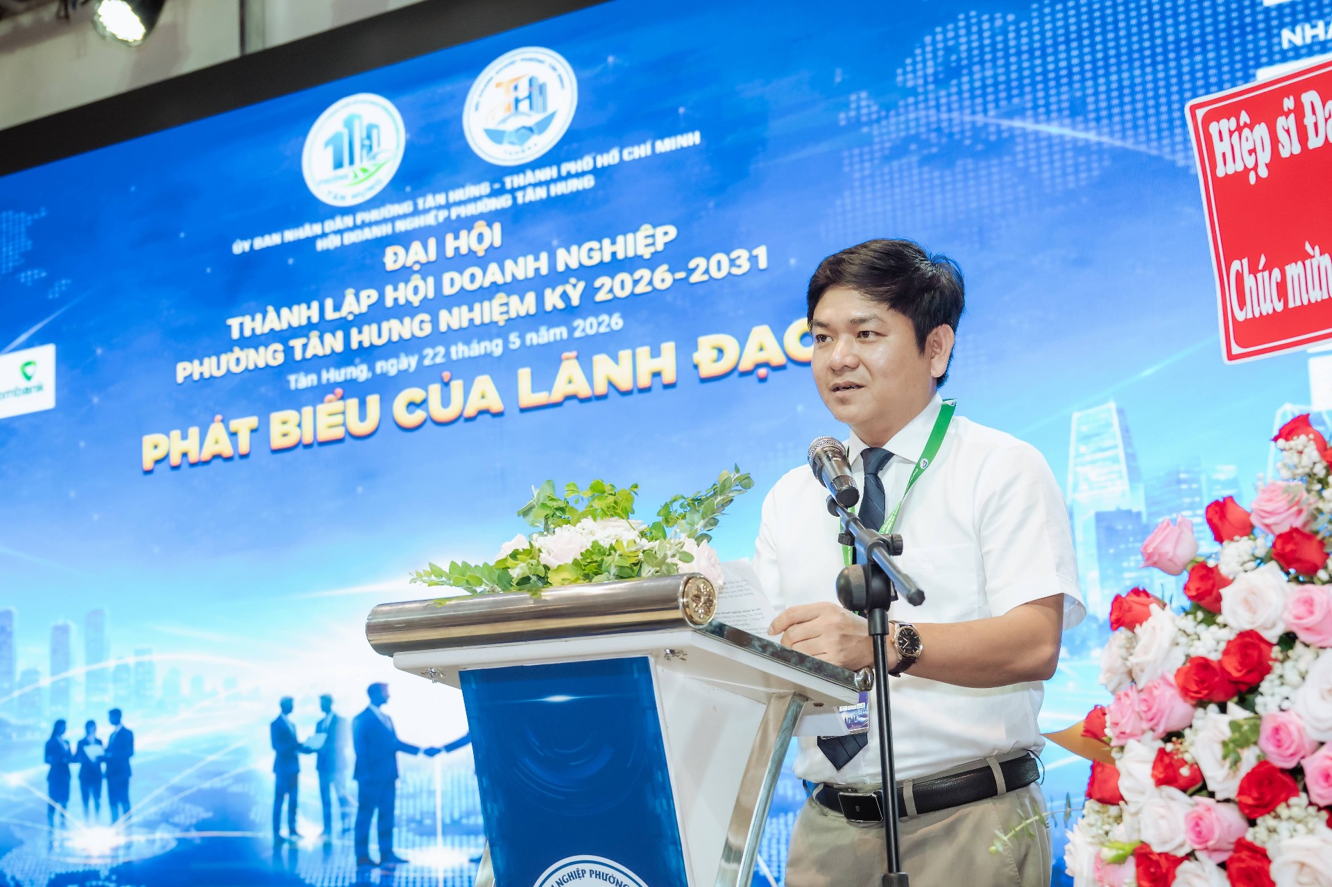 Ông Nguyễn Minh Thiện - Phó Chủ tịch UBND phường Tân Hưng phát biểu chỉ đạo và chúc mừng thành công Đại hội.